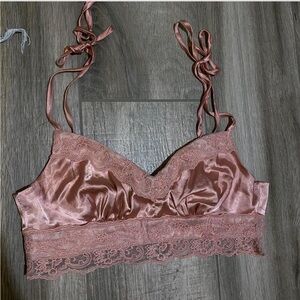 Elegant Lace Trim Satin Top- Pink